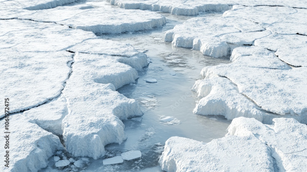 Climate crisis action, polar landscape with melting ice, 3D illustration Climate crisis action, polar landscape with melting ice, 3D illustration