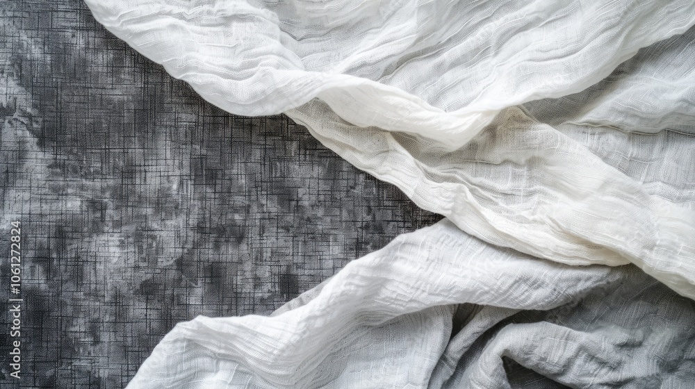 Obraz premium Mockup of gray and white linen textures for background, top view with space for copywriting.