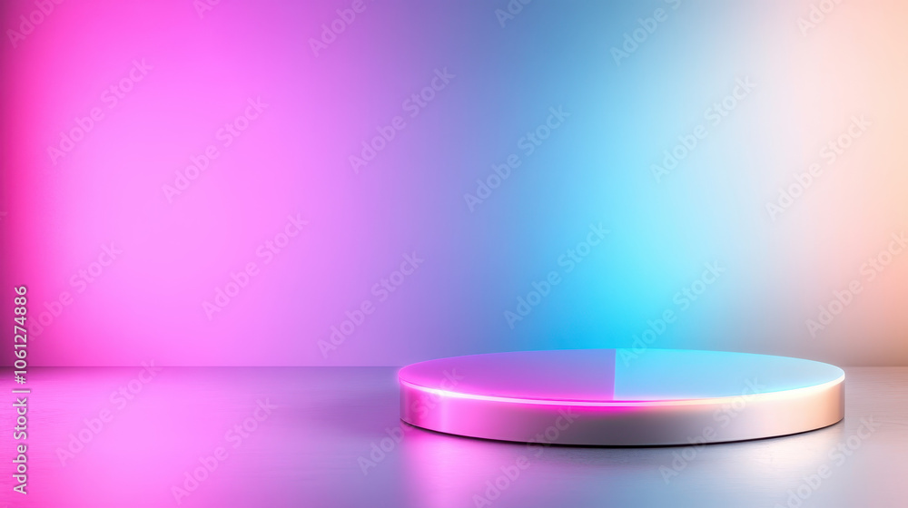 circular podium with vibrant pink and blue lighting creates modern, artistic backdrop, perfect for showcasing products or presentations circular podium with vibrant pink and blue lighting creates modern, artistic backdrop, perfect for showcasing products or presentations