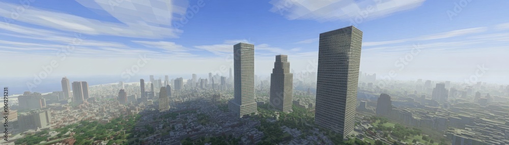 A panoramic view of a city skyline with modern skyscrapers and a coastal backdrop. A panoramic view of a city skyline with modern skyscrapers and a coastal backdrop.