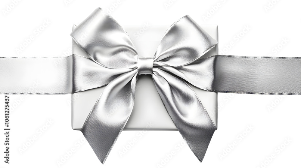 bright silver ribbon bow and box frame isolated on background bright silver ribbon bow and box frame isolated on background