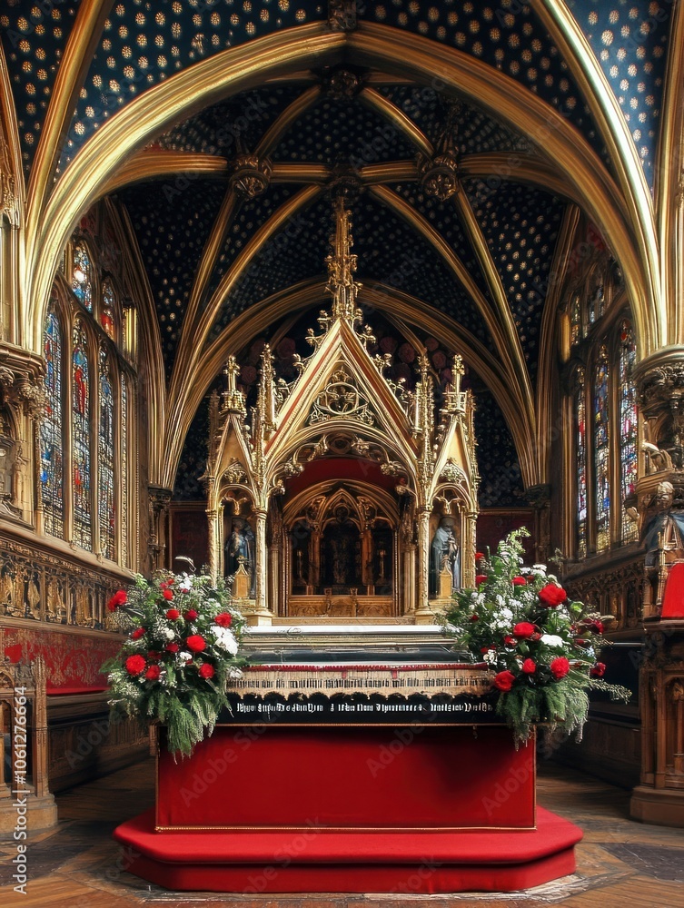 A beautifully decorated chapel with intricate architecture and floral arrangements. A beautifully decorated chapel with intricate architecture and floral arrangements.