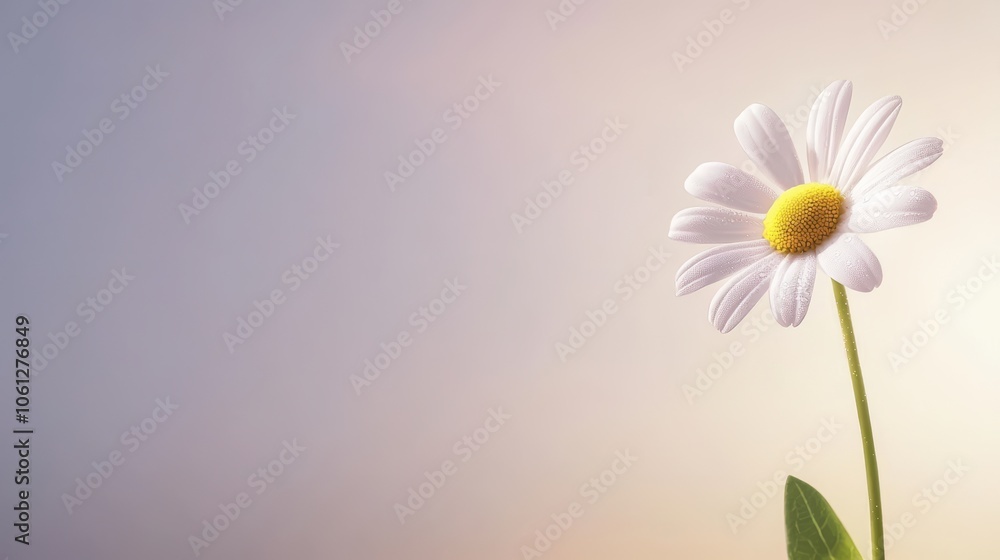 Bright Daisy with Water Droplets in Soft Light Bright Daisy with Water Droplets in Soft Light