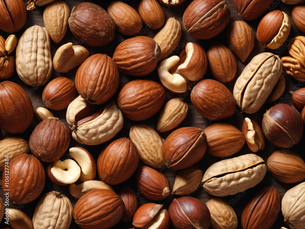 A close-up shot of mixed nuts in a decorative bowl. A close-up shot of mixed nuts in a decorative bowl.