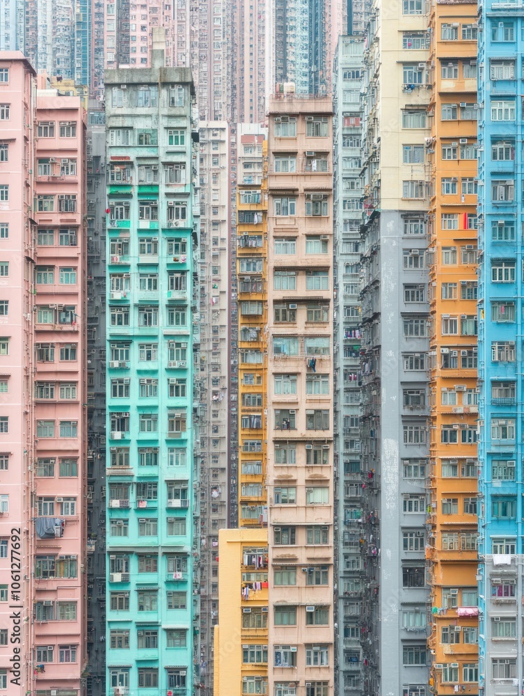 Colorful high-rise buildings in a densely populated urban area. Colorful high-rise buildings in a densely populated urban area.