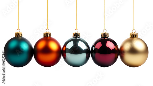 Baubles for Christmas tree decoration isolated on white background