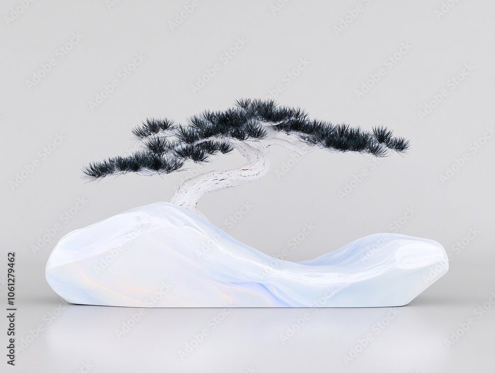 a minimalist sculpture of a tree and its shadow, crafted from a single piece of white marble. a minimalist sculpture of a tree and its shadow, crafted from a single piece of white marble.