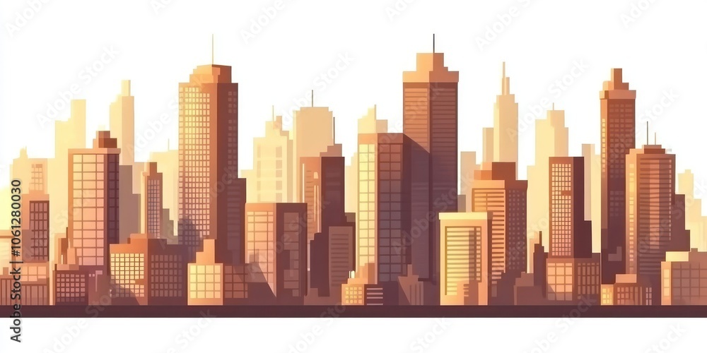 A stylized city skyline illustration in warm tones. A stylized city skyline illustration in warm tones.