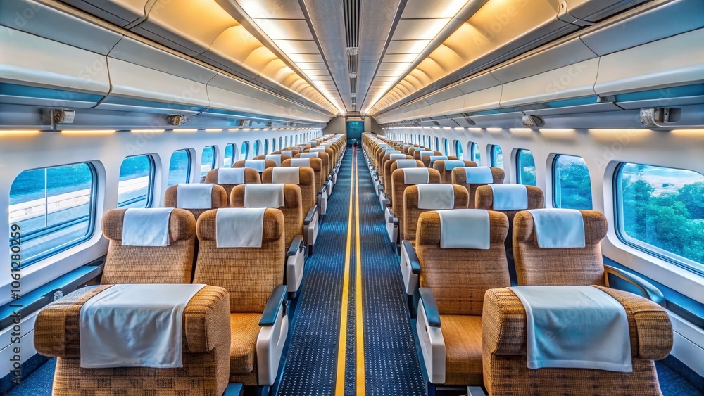 Obraz premium Minimalist Japanese Train Interior, Empty Car, Modern Design