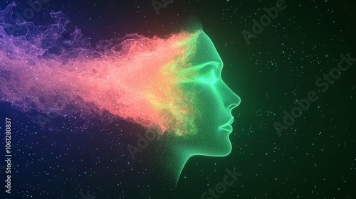 Ethereal Woman with Cosmic Energy Visualization