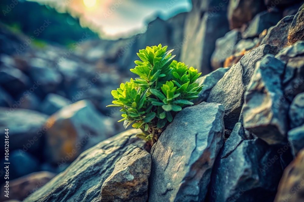 Fototapeta premium Plant Growth Surprises: Double Exposure in Rocks