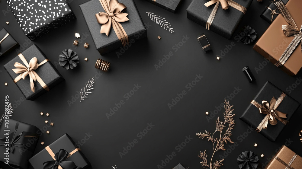 Obraz premium Elegant Black and Gold Gift Box Border