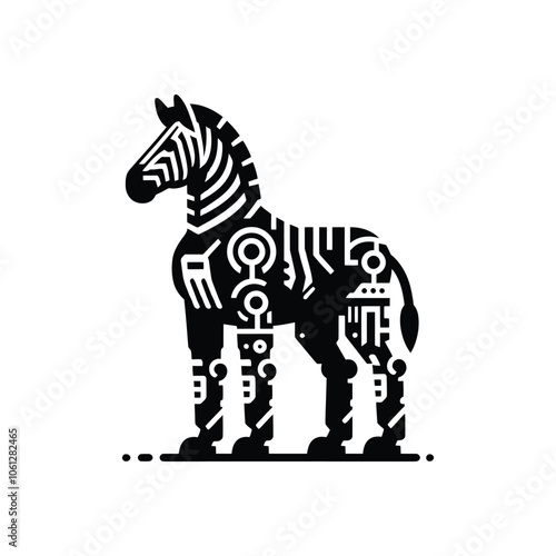 High Quality Vector Art of a Robotic Zebra with Futuristic and Cyberpunk Style Elements