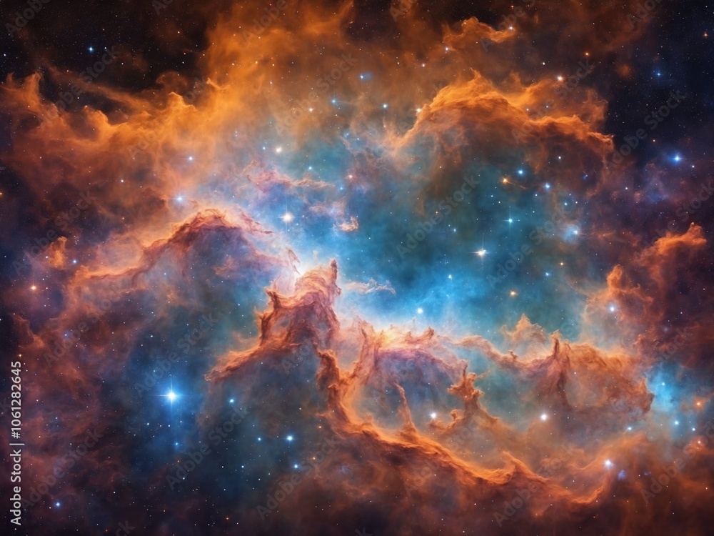 Fototapeta premium Bright Nebula Surrounded by Colorful Cosmic Clouds in Deep Space