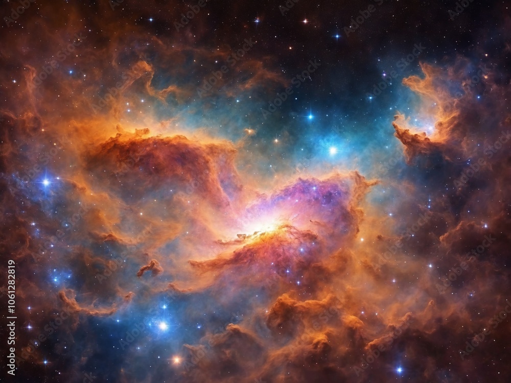 Bright Nebula Surrounded by Colorful Cosmic Clouds in Deep Space Bright Nebula Surrounded by Colorful Cosmic Clouds in Deep Space