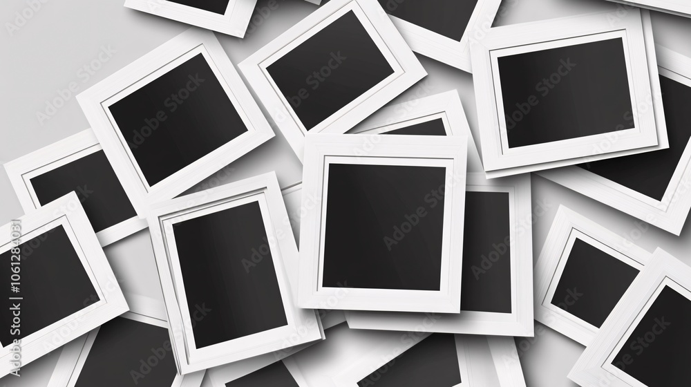 116.A collection of classic Polaroid photo frames with crisp white borders and realistic drop shadows, arranged in a scattered collage effect, perfect for creating a nostalgic photo display or 116.A collection of classic Polaroid photo frames with crisp white borders and realistic drop shadows, arranged in a scattered collage effect, perfect for creating a nostalgic photo display or