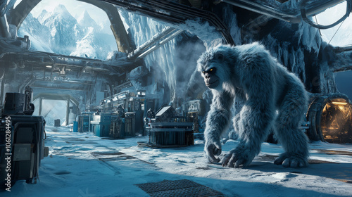 Futuristic Arctic Base with Yeti Creature