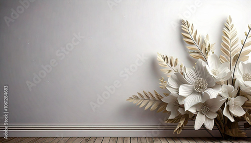 3D Leaves Against Light Wall