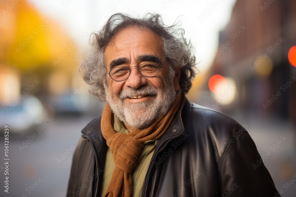 Portrait of a senior man with glasses and scarf in the city Portrait of a senior man with glasses and scarf in the city