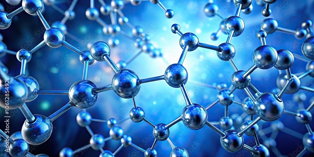 Molecular structure in a blue abstract background, chemistry, science, technology, research, structure, molecule, abstract Molecular structure in a blue abstract background, chemistry, science, technology, research, structure, molecule, abstract