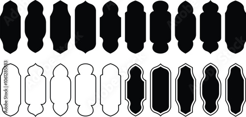 Ramadan window frame set. Collection of oriental style frame. Decorative oriental window collection. Ramadan Kareem silhouette. Islamic arches, frame or window in minimalist style