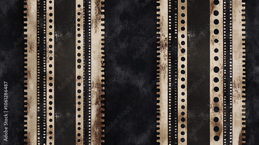 87.A seamless film strip design featuring evenly spaced photo frames with dotted perforations on both edges, evoking the nostalgic feel of old cinema reels or photography negatives, creating a 87.A seamless film strip design featuring evenly spaced photo frames with dotted perforations on both edges, evoking the nostalgic feel of old cinema reels or photography negatives, creating a
