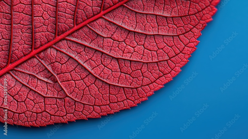 Fototapeta premium Close-Up of a Red Leaf with Detailed Veins and Texture