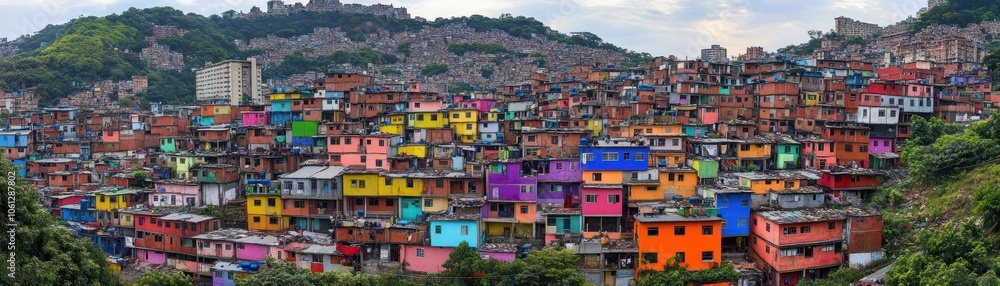 Vibrant hillside community with colorful houses and greenery. Vibrant hillside community with colorful houses and greenery.
