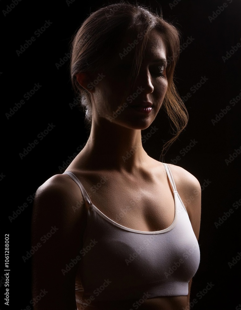 Naklejka premium Silhouette Portrait of a Woman in White Top