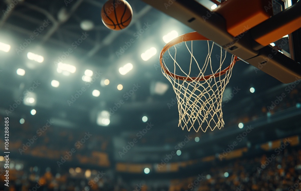Basketball Hoop and Net with Blurred Crowd in Stadium Basketball Hoop and Net with Blurred Crowd in Stadium