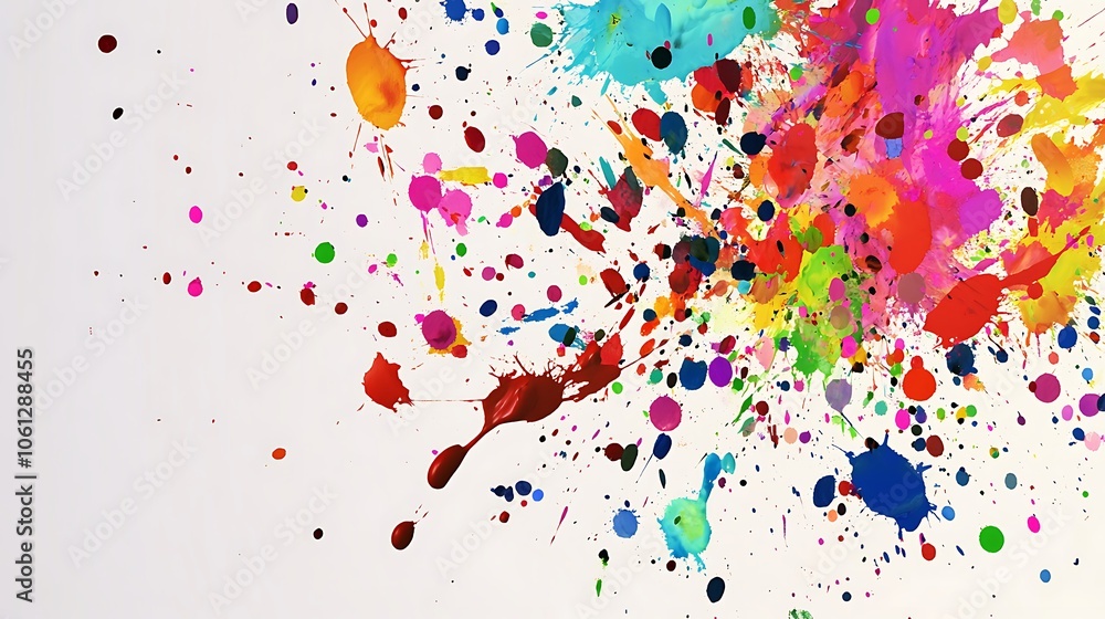 Fototapeta premium An explosion of paint splatters forming a chaotic, yet beautiful pattern