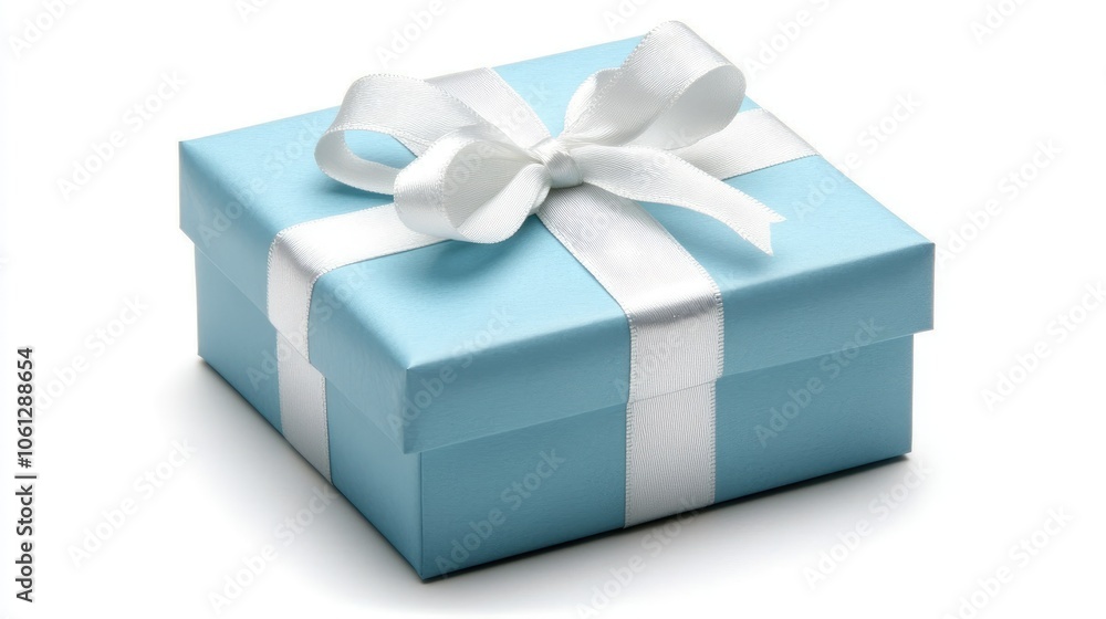 Elegant blue gift box with white ribbon decoration Elegant blue gift box with white ribbon decoration