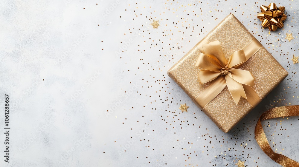 Elegant Golden Gift Box on a Festive Background Elegant Golden Gift Box on a Festive Background
