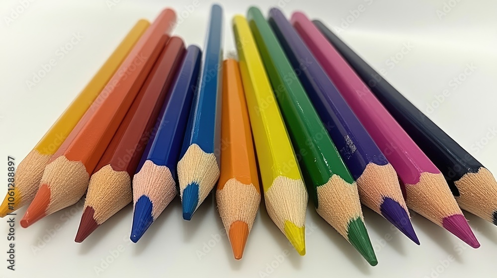 Vibrant Colored Pencils Laid in Artistic Arrangement Vibrant Colored Pencils Laid in Artistic Arrangement
