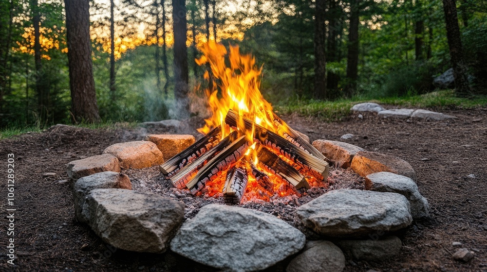Serene Campfire in a Natural Setting at Dusk Serene Campfire in a Natural Setting at Dusk