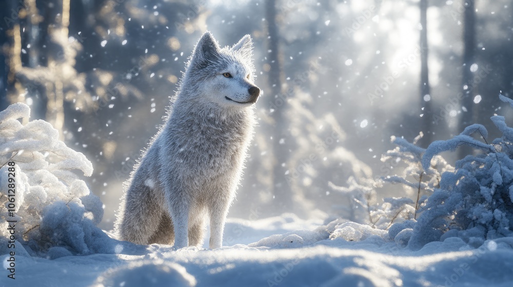 Majestic Arctic Wolf in Snowy Winter Landscape Majestic Arctic Wolf in Snowy Winter Landscape