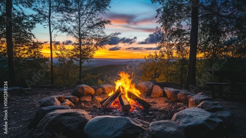 Serene Campfire at Dusk with Colorful Sky