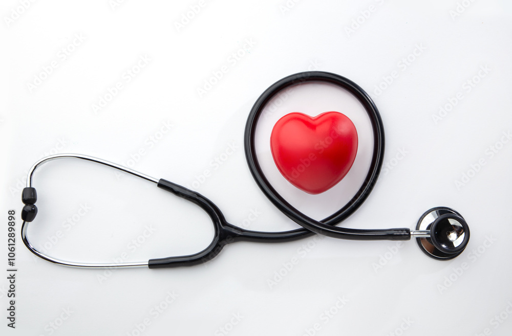 Red decorative heart and stethoscope isolated on white background Red decorative heart and stethoscope isolated on white background