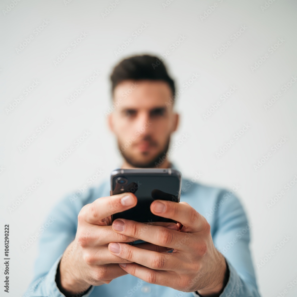 Front view of hands using smartphone with white background Front view of hands using smartphone with white background