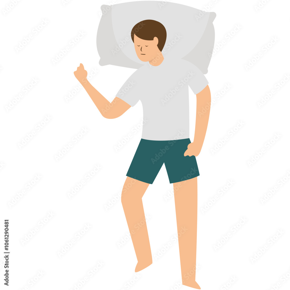 Illustration of Man Sleeping Pose at Night. Isolated on White Background. Vector Character.