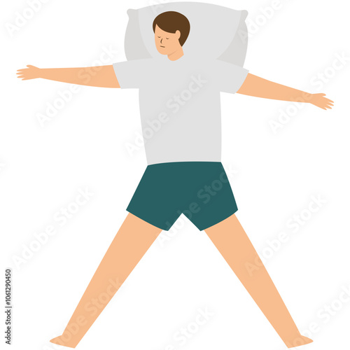 Illustration of Man Sleeping Pose at Night. Isolated on White Background. Vector Character.