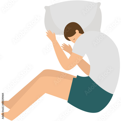 Illustration of Man Sleeping Pose at Night. Isolated on White Background. Vector Character.