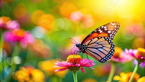 Vibrant butterfly perched on blooming flower with blurred nature backdrop, butterfly, colorful, resting, flower, macro