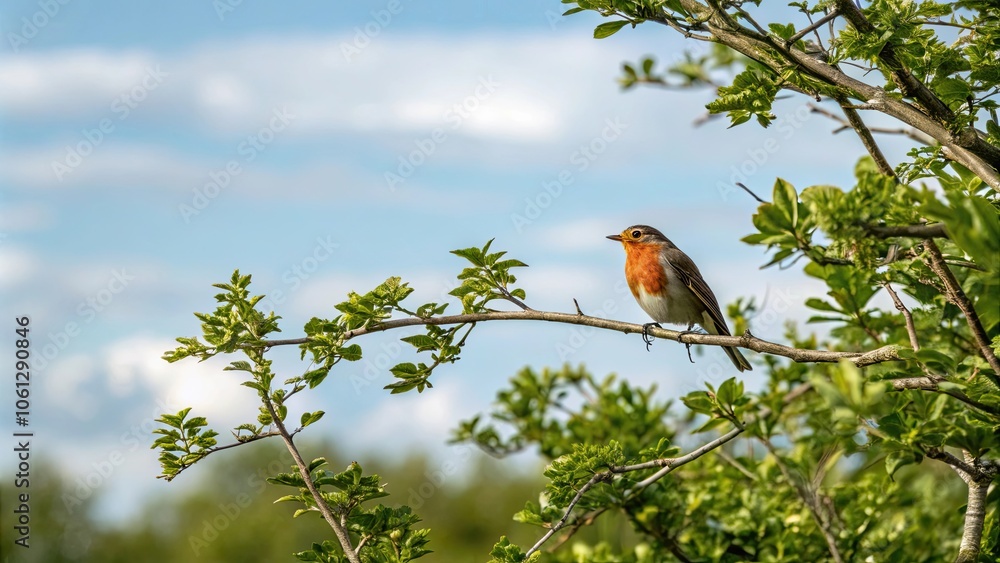 Beautiful robin bird perched on a branch against a serene nature background, robin, bird, branch, beauty, landscape