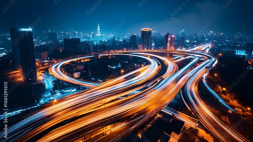 Fototapeta premium City traffic lights illuminate night roads