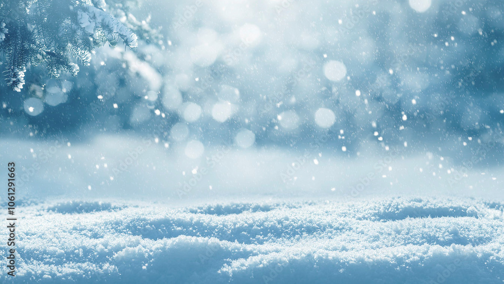 Naklejka premium Winter landscape with falling snowflakes. Christmas background with copy space