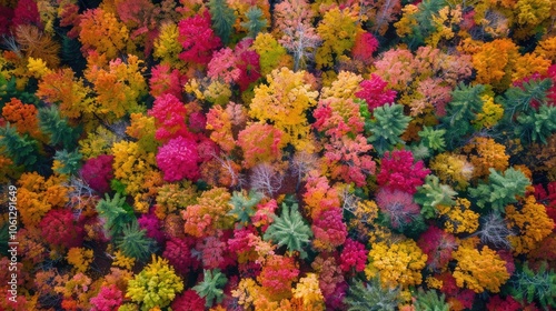 Aerial View of Vibrant Adirondacks Fall Trees photo