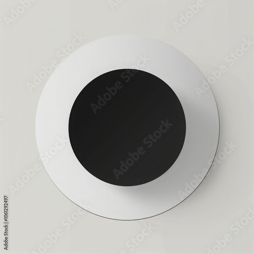 Minimalistic design featuring circular logo with black center and white outer ring, perfect for modern branding or artistic projects