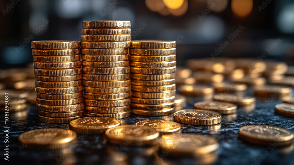 gold coins and bars stacked together, symbolizing wealth and prosperity in a high-value market gold coins and bars stacked together, symbolizing wealth and prosperity in a high-value market
