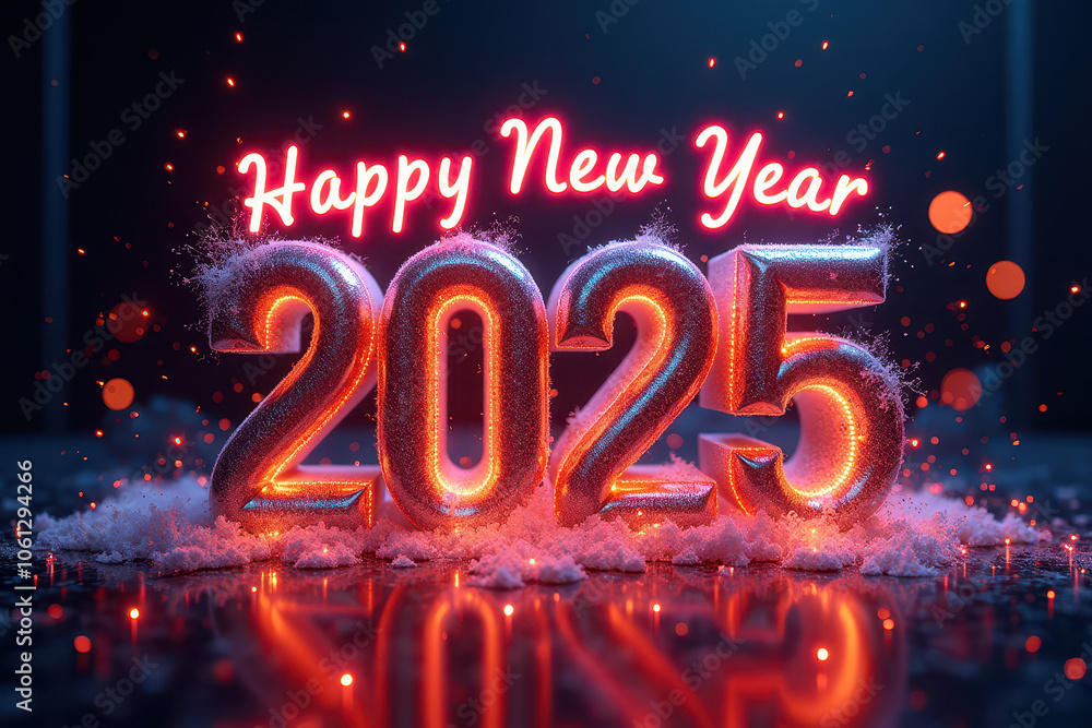 A sleek digital invitation design with Happy New Year in stylish fonts and animated elements, with 2025 highlighted A sleek digital invitation design with Happy New Year in stylish fonts and animated elements, with 2025 highlighted